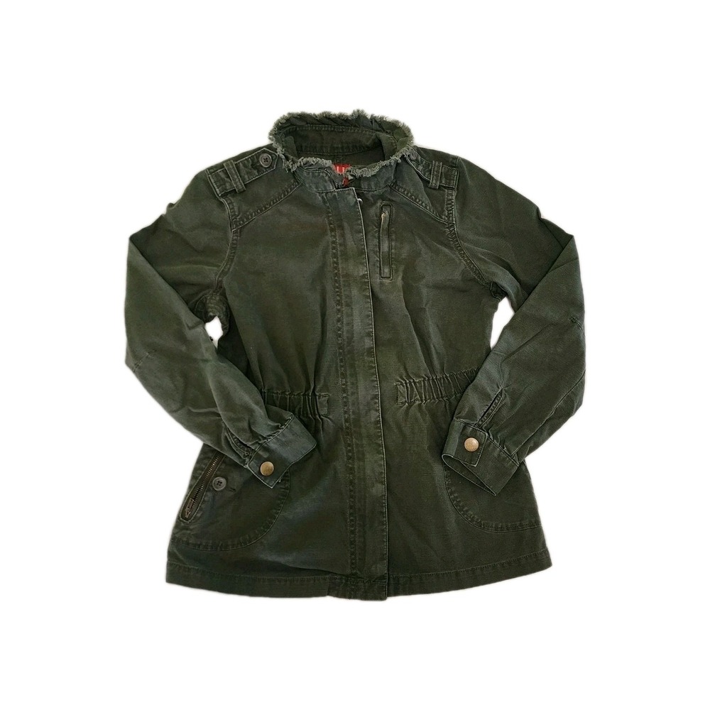 ELLE Military Style Jacket/ Green Sixe SX/ Snap/FULL ZIP UP /Zip Pockets